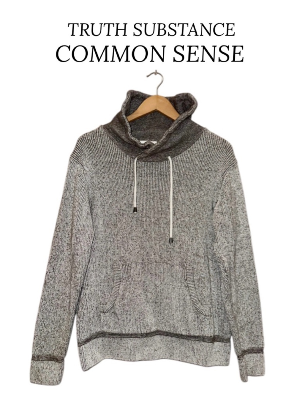 TRUTH SUBSTANCE COMMON SENSE Gray Sweater Kangaroo Pocket Mock Cowl Neck Men L